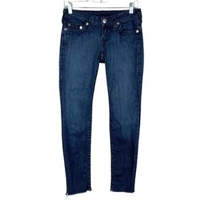 True Religion Stella Low Rise Skinny Jeans Dark Wash Frayed Women’s 27